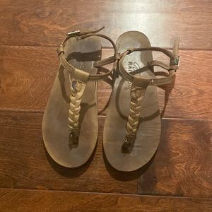 Rainbow T-strap sandals
